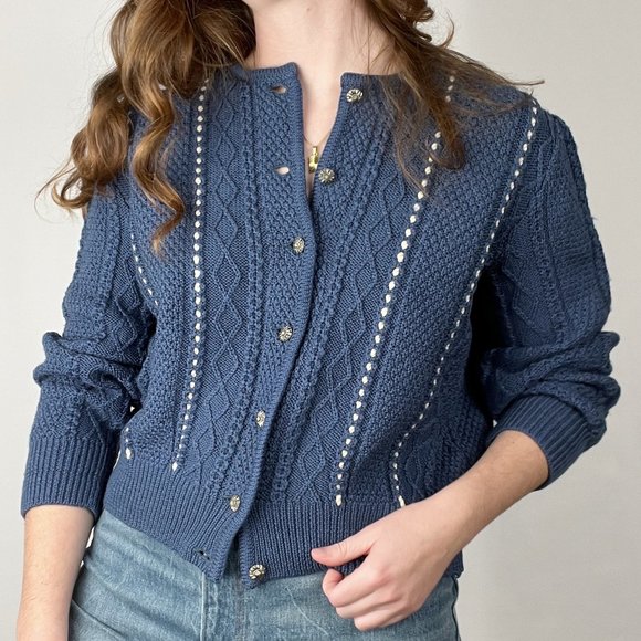 Vintage Austrian Cable Knit Wool Oversized Cardigan Sweater Nordic Scandinavian - Picture 4 of 9